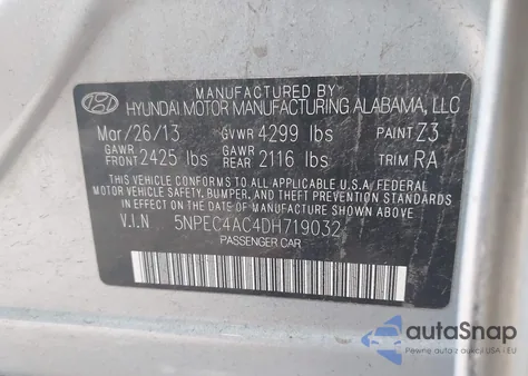 2013 Hyundai Sonata Limited z USA, uszkodzony, nr VIN 5NPEC4AC4DH719032